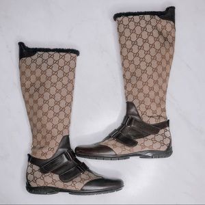 GUCCI Beige/Ebony GG Canvas Boots Size 37/ US 7